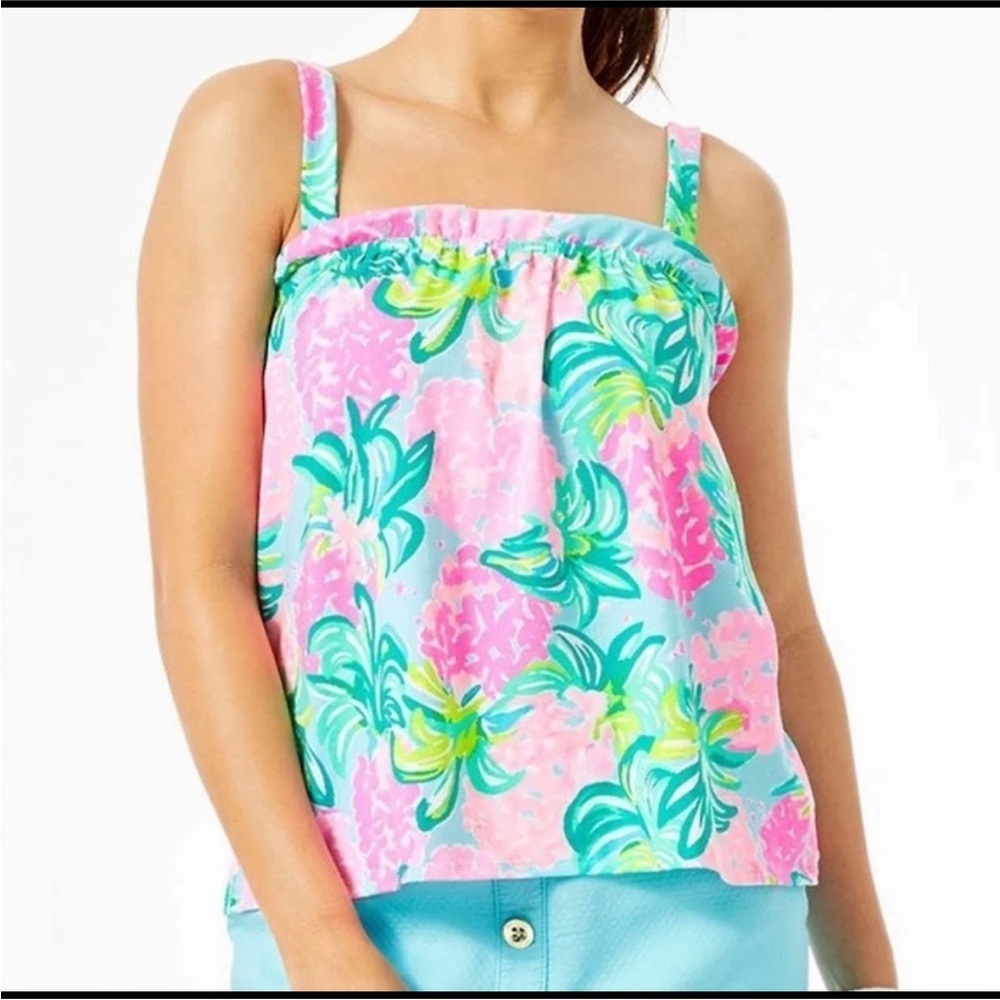 LILLY PULITZER JIA BLUE IBIZA Floral Pink  Print Sleeveless Top